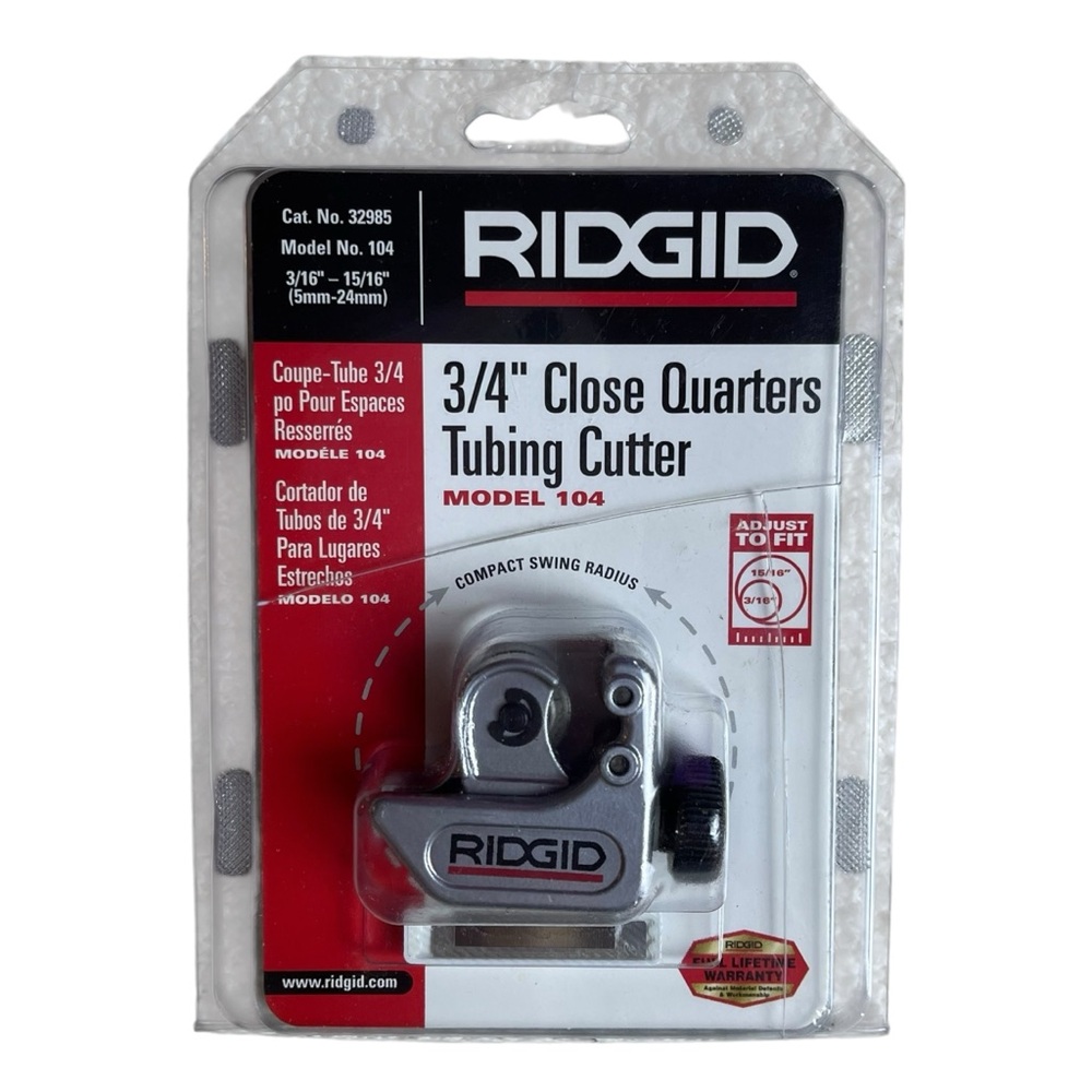 RIDGID 3/4"Close Quarters 3/16" to 15/16" Model 104 Tubing Cutter 32985 Open Box